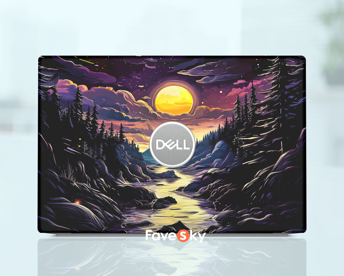 Laptop Skin Dell Custom Sticker Personalized Gift Night Forest Design favesky