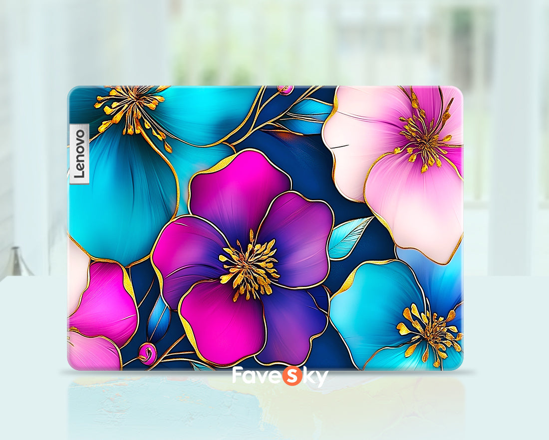 Lenovo Yoga 5G computer stickers Dreamy blue pink gold floral design favesky