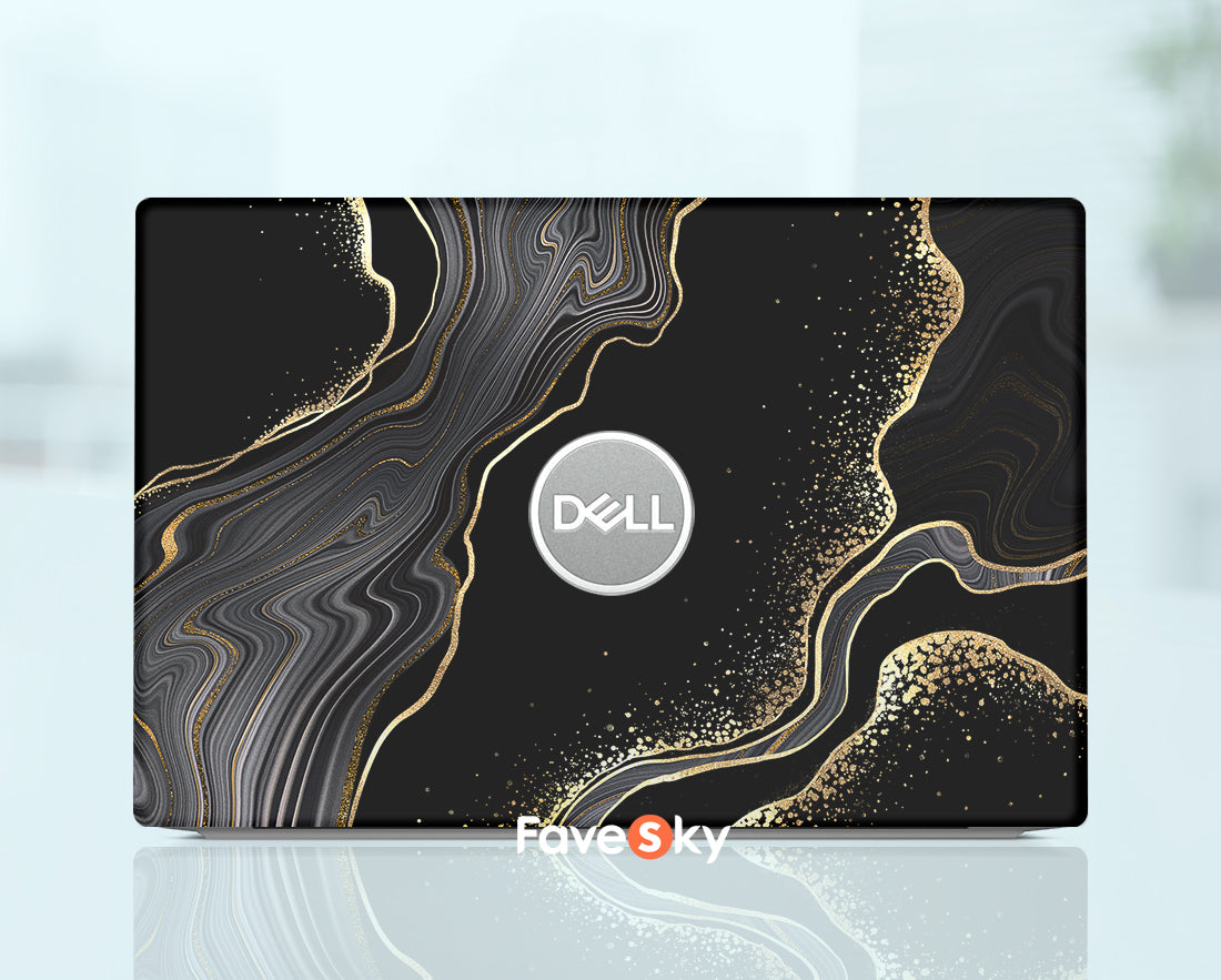 DELL Laptop Decals Skin Customized Golden Curve Black Background favesky