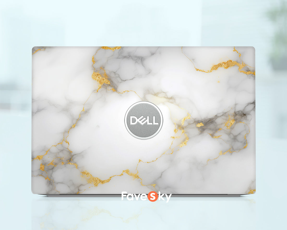 Laptop Skins Dell Inspiron Decals Personalized Custom Sticker White Marble favesky