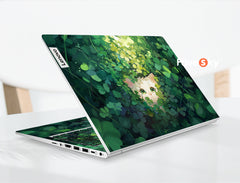 Thinkbook 16 laptop stickers childlike cat clover illustration design favesky