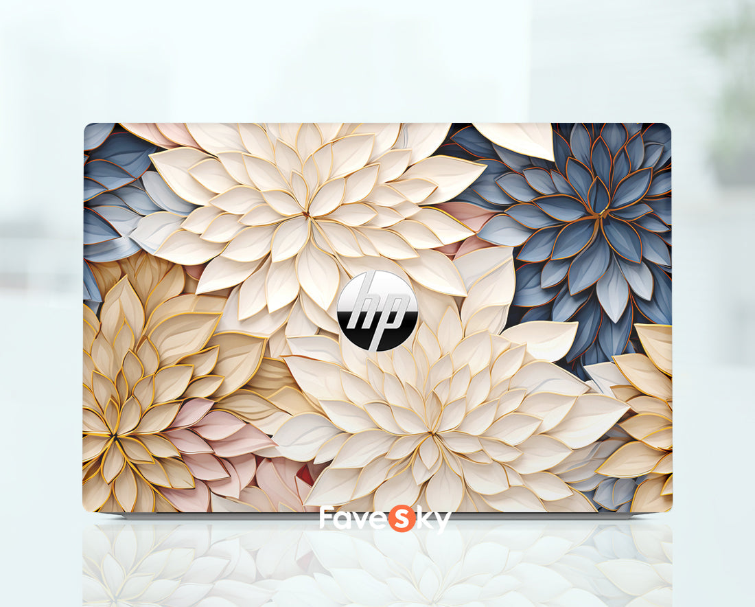 Spectre x360 Wrap Elegant Blue and White Floral Design with Golden Accents favesky