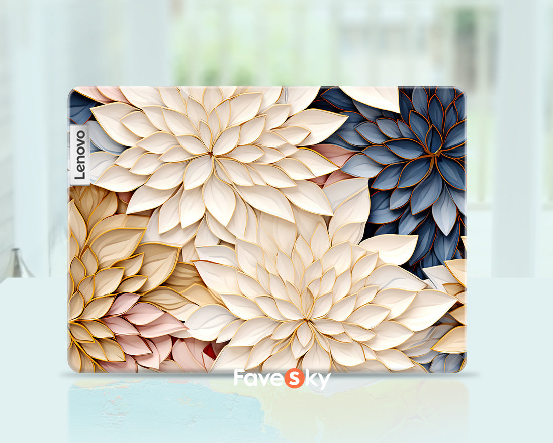 Lenovo Ideapad Slim 7 Laptop Decal Elegant Blue White Gold Floral Design favesky