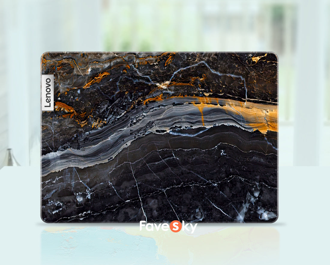 Thinkpad X1 Yoga Laptop Decals Luxury Black Gold Marble Texture Design favesky