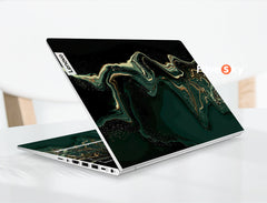 ThinkPad P15 computer Decals Deep green and gold flowing art design favesky