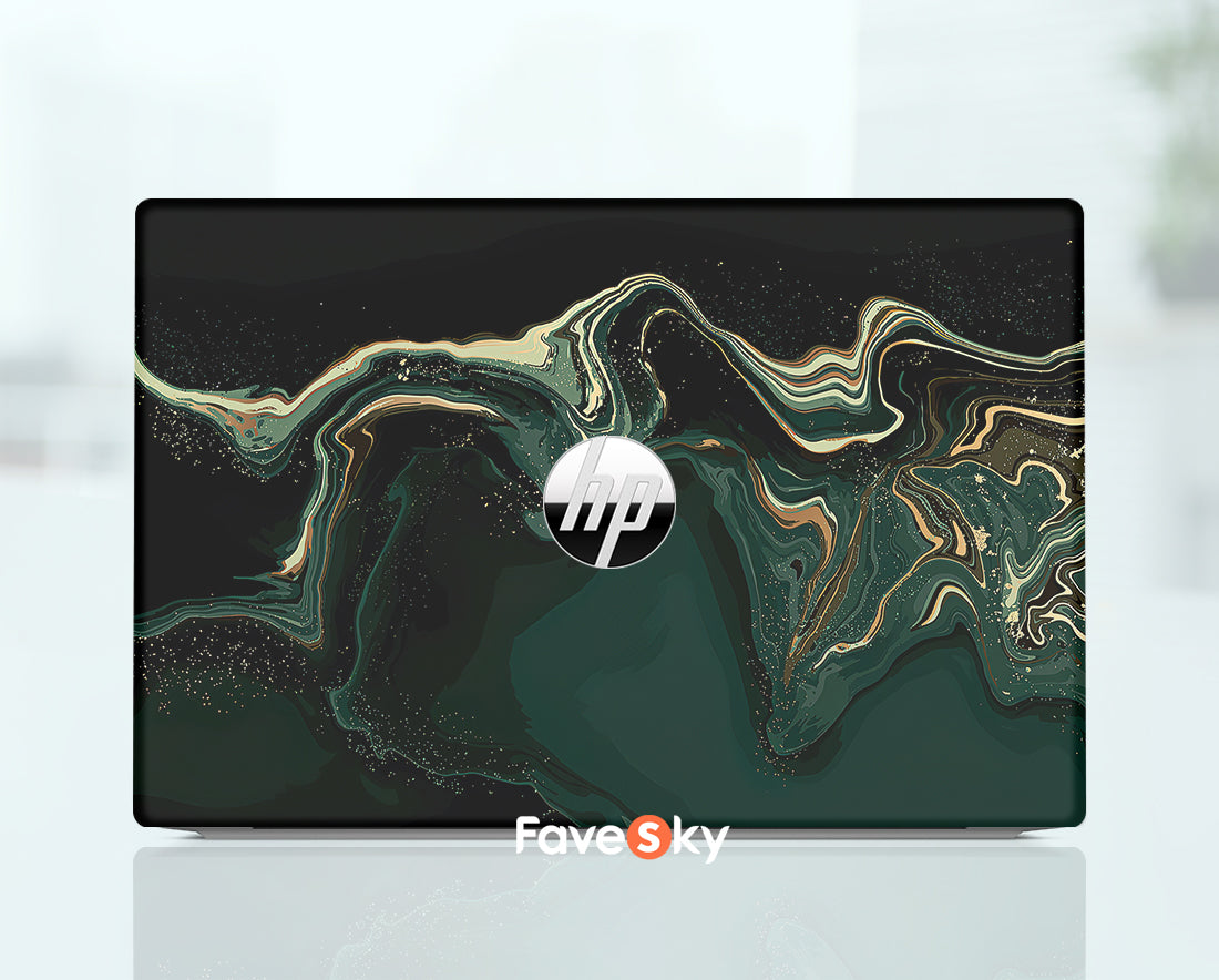 Pavilion Aero 13 laptop Sticker Mysterious Dark Green Gold Abstract Design favesky