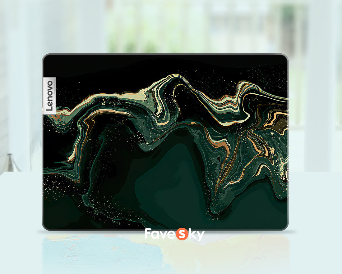 ThinkPad P15 computer Decals Deep green and gold flowing art design favesky