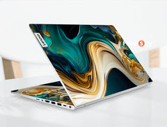 Lenovo Legion 5 Computer Sticker Elegant Blue and Gold Flow Art Design favesky