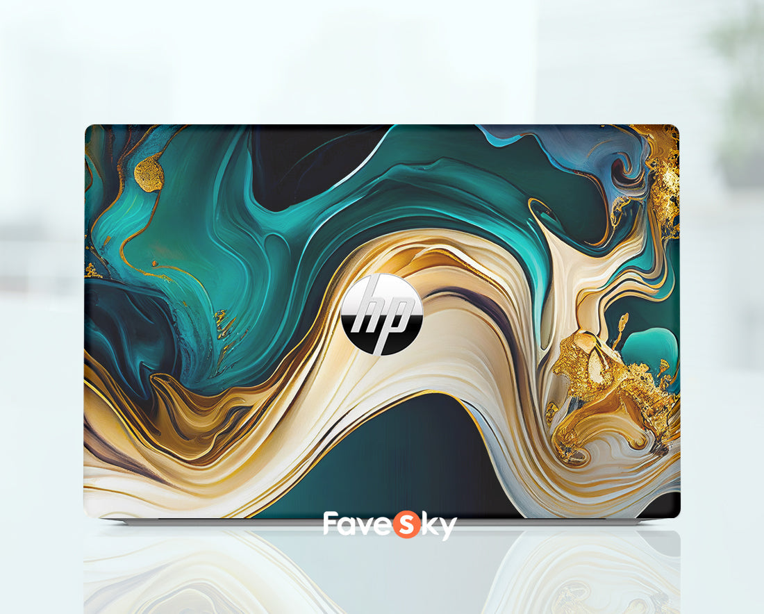 HP Spectre x360 Computer Sticker Fantasy Blue and Gold Flow Art Design favesky