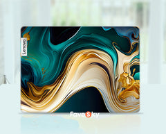 Lenovo Legion 5 Computer Sticker Elegant Blue and Gold Flow Art Design favesky