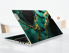 ThinkPad X1 Carbon laptop skins Elegant green and gold abstract art design favesky
