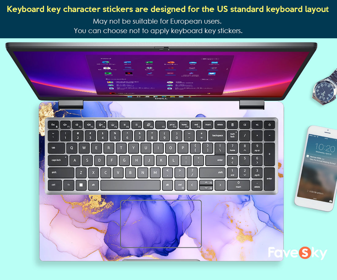 HP 15-fd Laptop Skin Purple Gold Marble Design Exclusive Gift for Her favesky