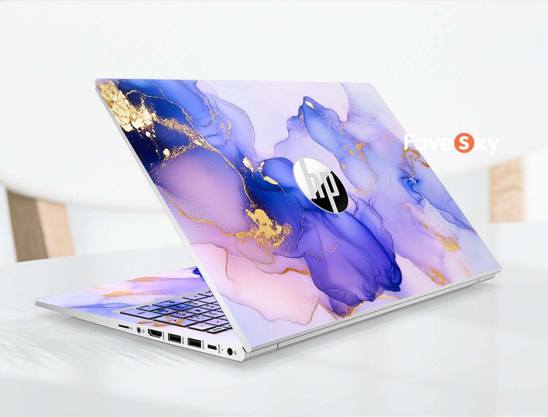 HP 15-fd Laptop Skin Purple Gold Marble Design Exclusive Gift for Her favesky