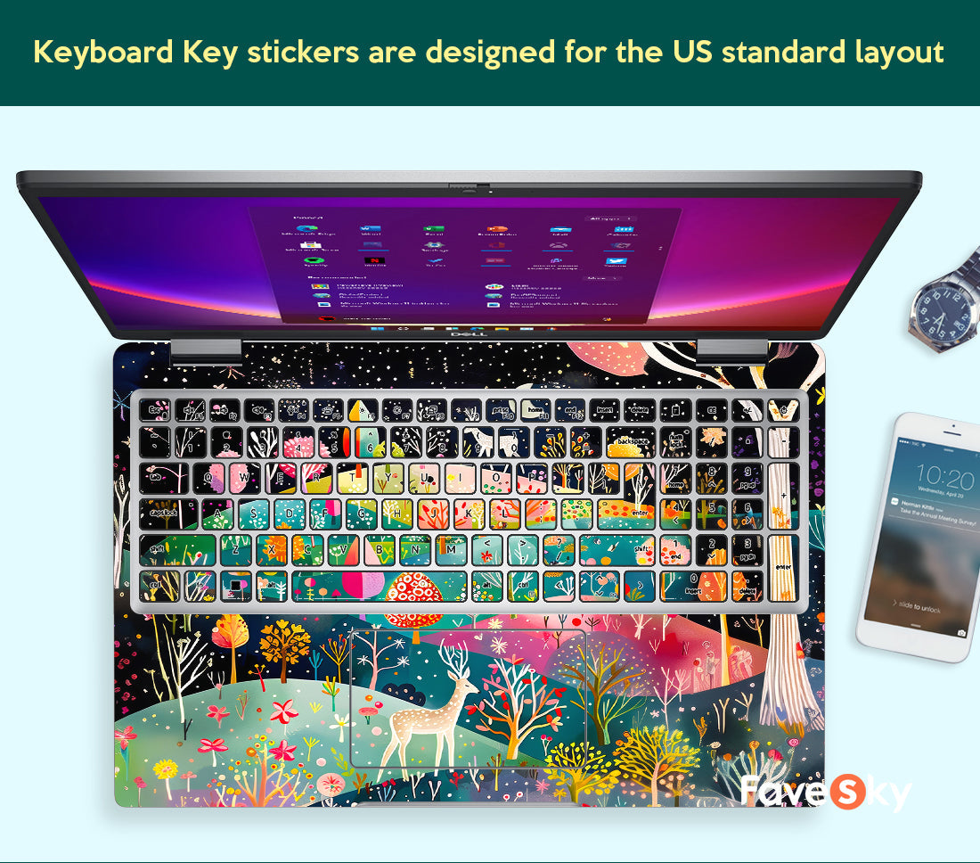 Dell Skin Pre-cut Decal Art Sticker Custom Gift Colorful Abstract Forest favesky