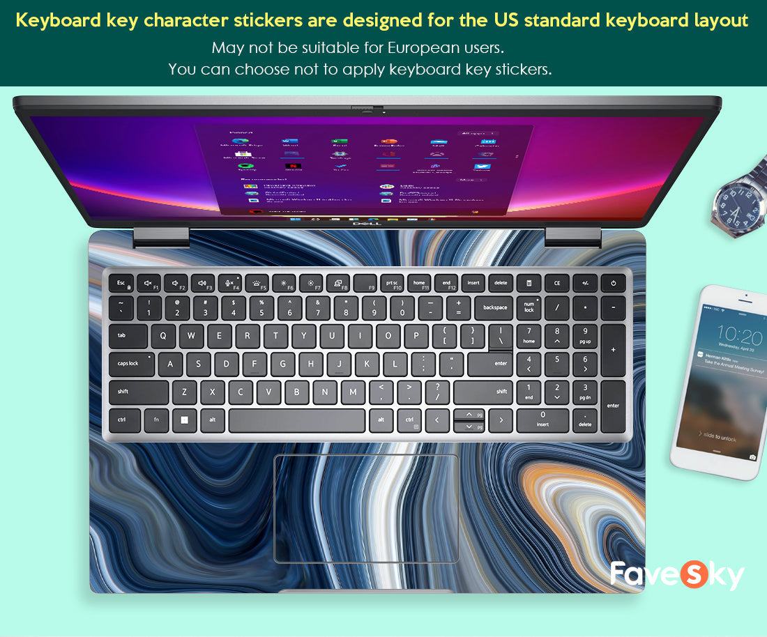 Dell Laptop Skin 7440 Art Sticker Custom Black Marble Abstract Vinyl Decal favesky
