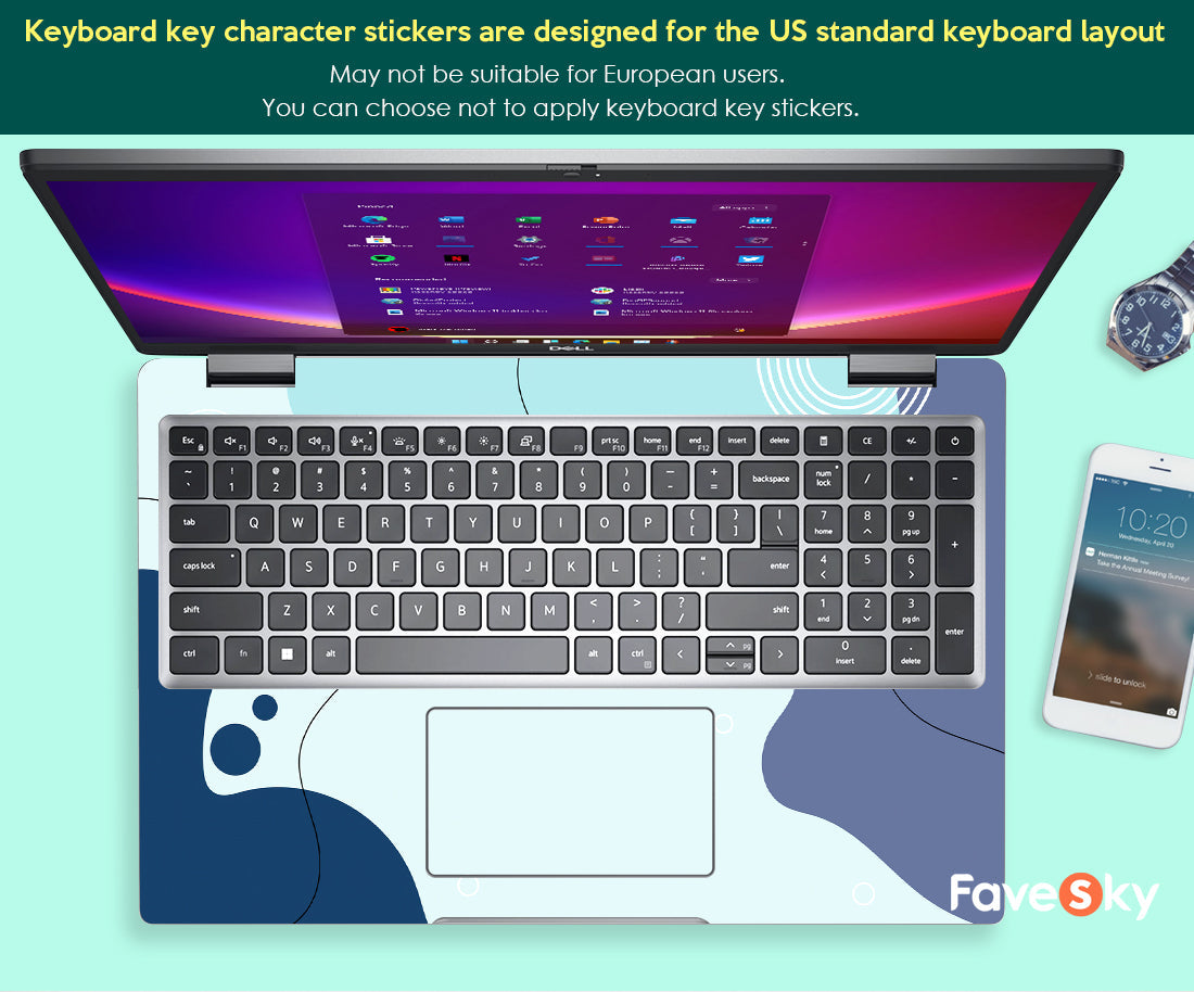 Custom Laptop Skin Latitude 5420 Pastel Blue Marble Pattern Vinyl Sticker favesky