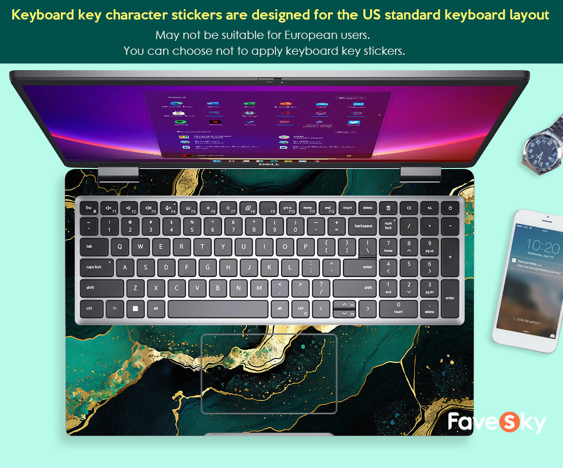 Latitude 5330 Elegant Green and Gold Marble Laptop Skin Women's Day Gift favesky