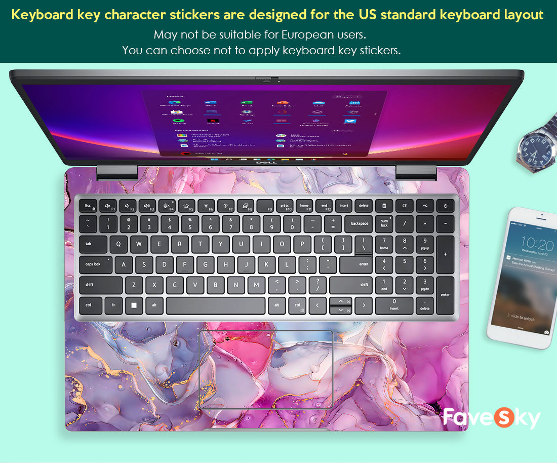 Dell Pink Sticker Laptop Skin Inspiron 3520 Decal Artistic Marble Texture favesky