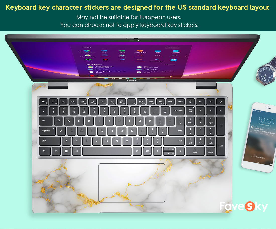 Laptop Skins Dell Inspiron Decals Personalized Custom Sticker White Marble favesky