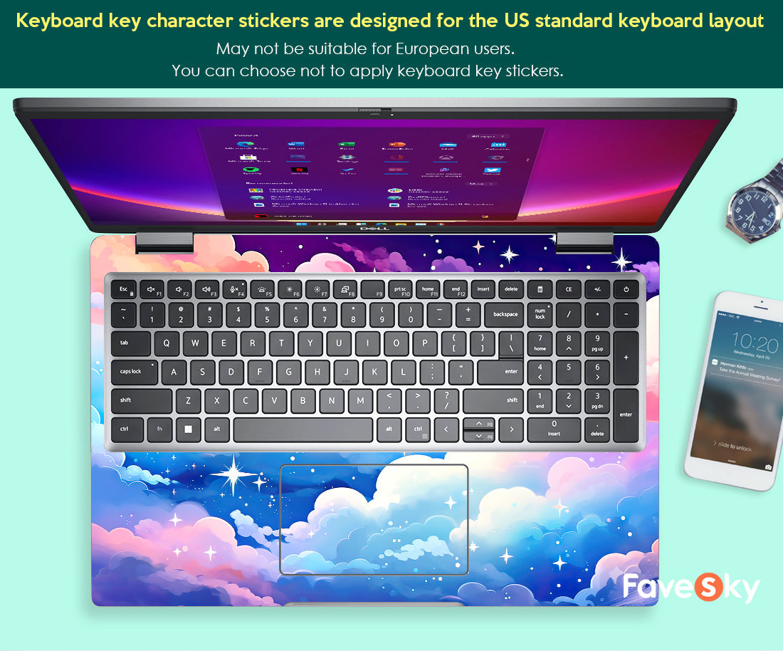 Dell Laptop Skin Xps Decal Custom Anime Style Colorful Clouds Unique Gift favesky