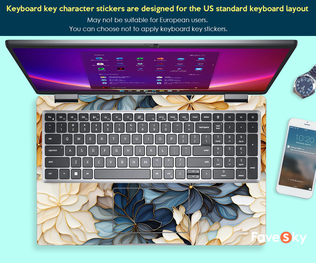 Envy 14 Decal Elegant Blue and Gold Floral Art Perfect Gift for Art Lovers favesky