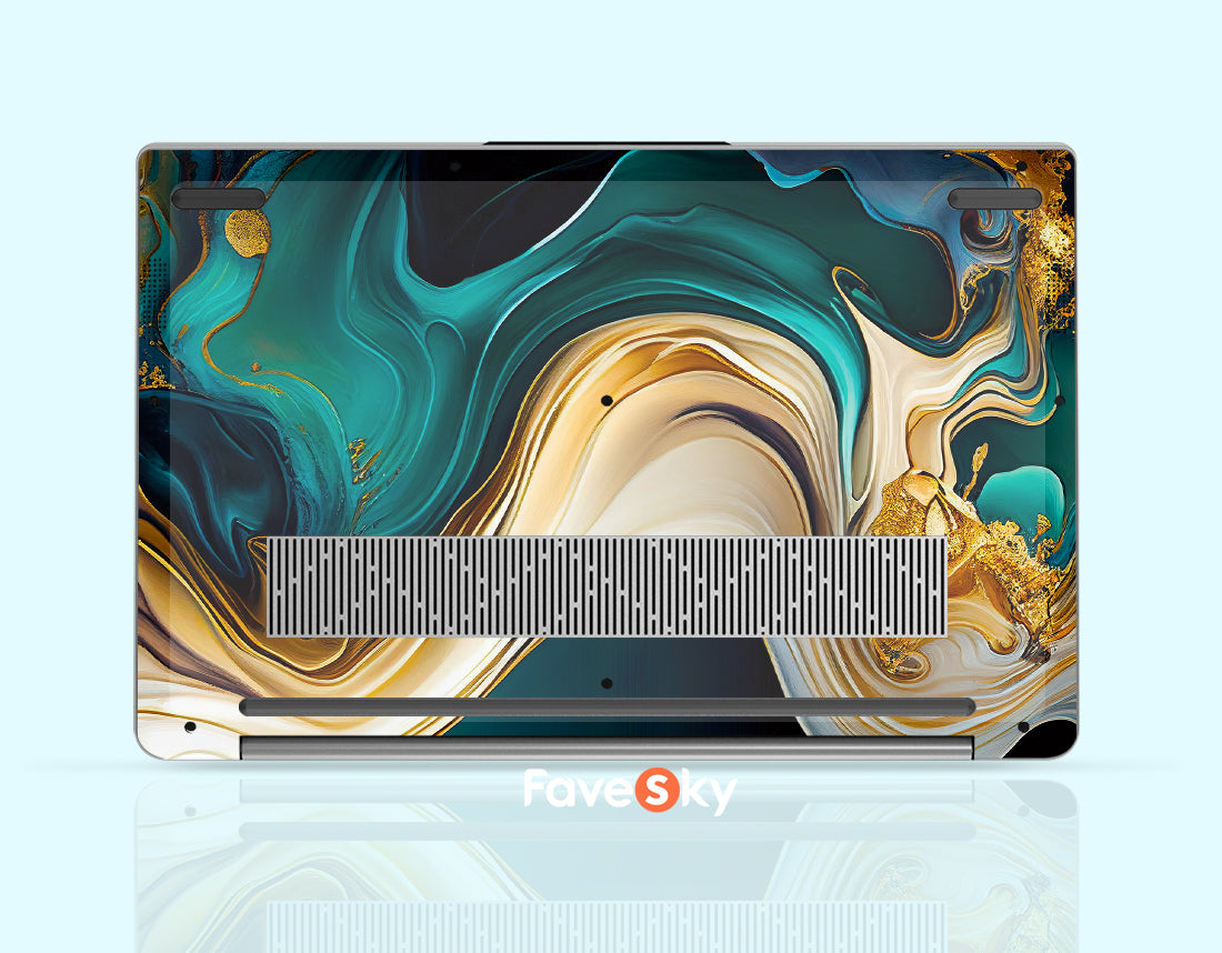 Lenovo Legion 5 Computer Sticker Elegant Blue and Gold Flow Art Design favesky